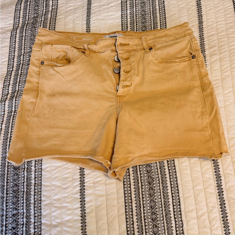 Sonoma High-Rise Mustard/Tan Denim Button-Front Women's Shorts